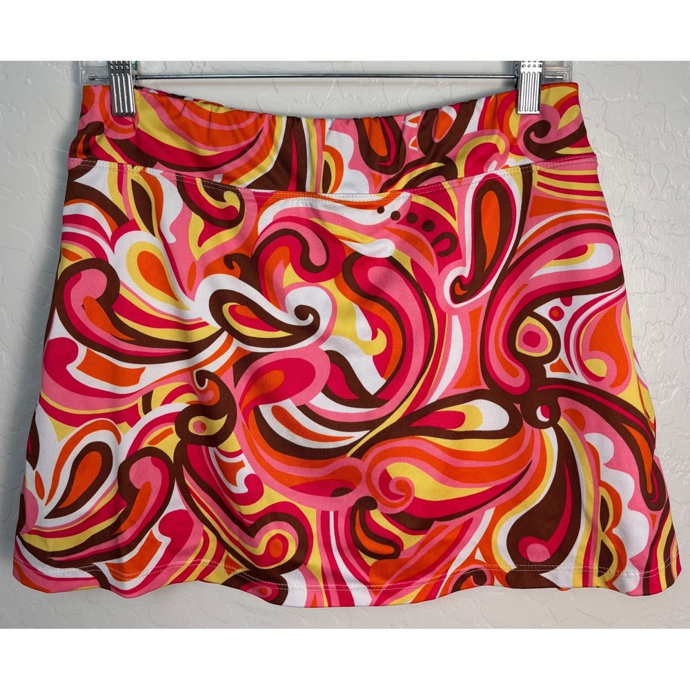 SmashGal Pickleball Golf Tennis Paisley Athletic Skort Pink Orange Yellow M 2164